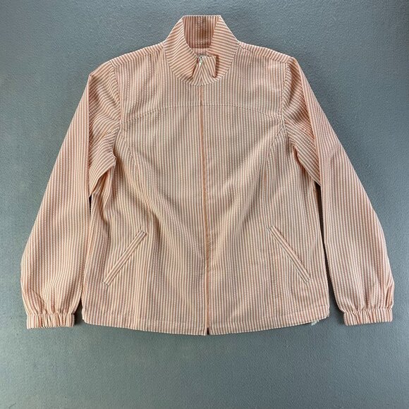 ORVIS Jacket Womens Medium Peach White‎ Striped Full Zip Seersucker Lightweight - Picture 1 of 12